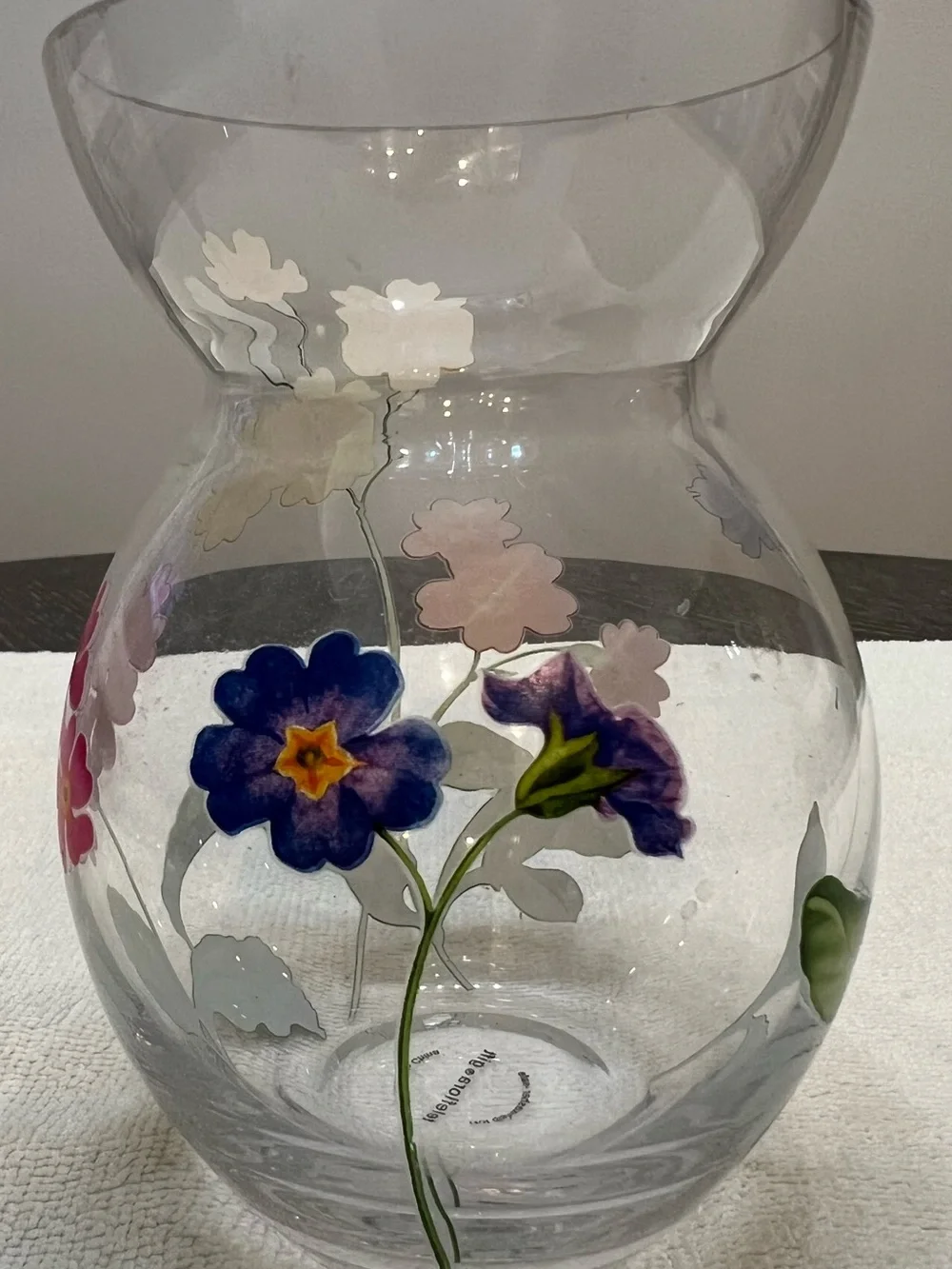 Decorative Floral Clear Glass BulbVase - Yellow & Red Multi Colored Flowers